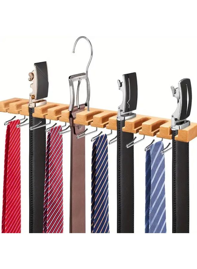 Wooden Belt Organizer With 360 Swivel Hook Stores 12 Belts And 13 Ties Space Saver - Image 1